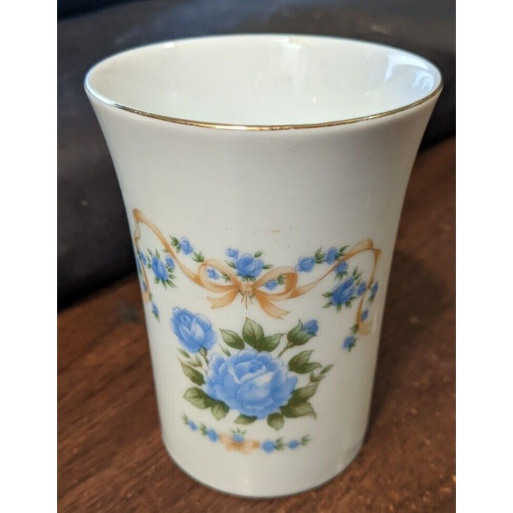 Vintage Blue Floral Porcelain Vanity Cup - Japan - Hand Painted